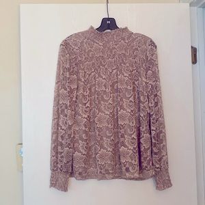 Cable and gauge- blush lace long sleeve blouse